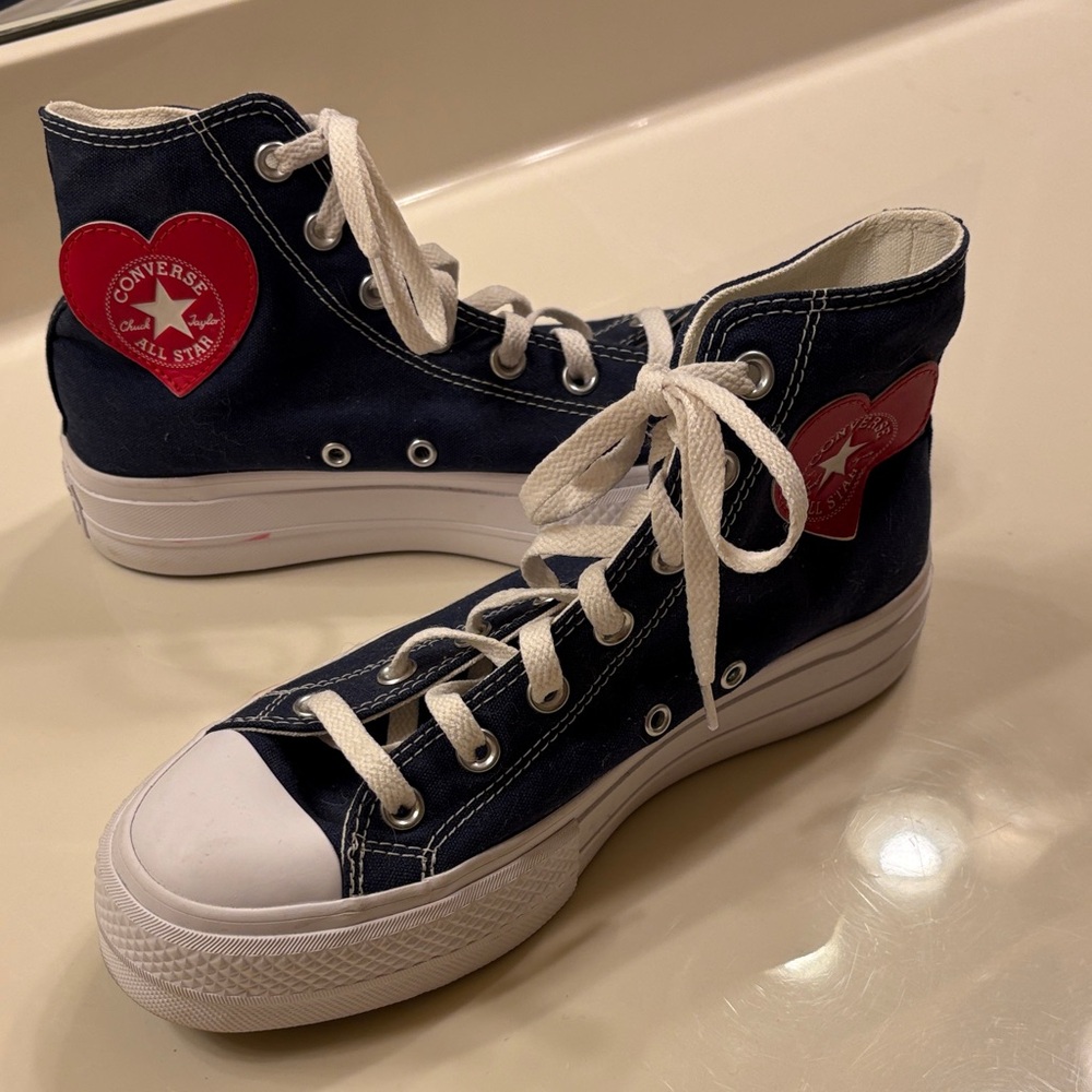Converse Navy and Red Heart High-Tops - Picture 2 of 9